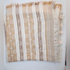 Authentic Louis Vuitton Scarf Shawl Stole Wool Cashmere Silk Multicolor Used